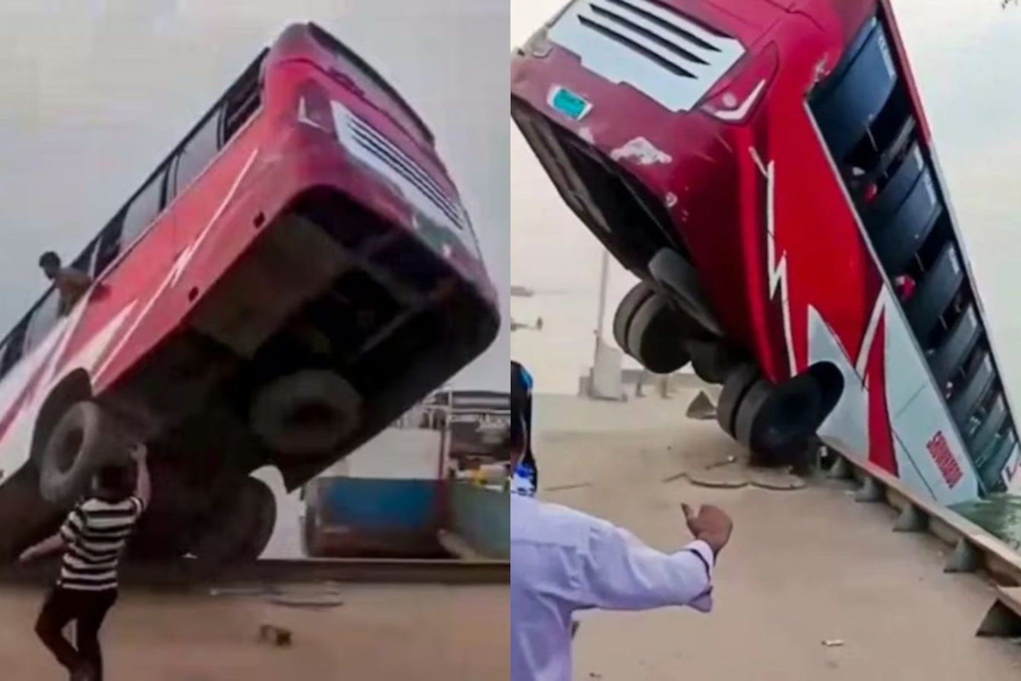 50 प्रवाशांना घेऊन जाणारी बस नदीत कोसळली, घटनास्थळाचे भयावह Photo 50 प्रवाशांना घेऊन जाणारी बस नदीत कोसळली, घटनास्थळाचे भयावह Photo