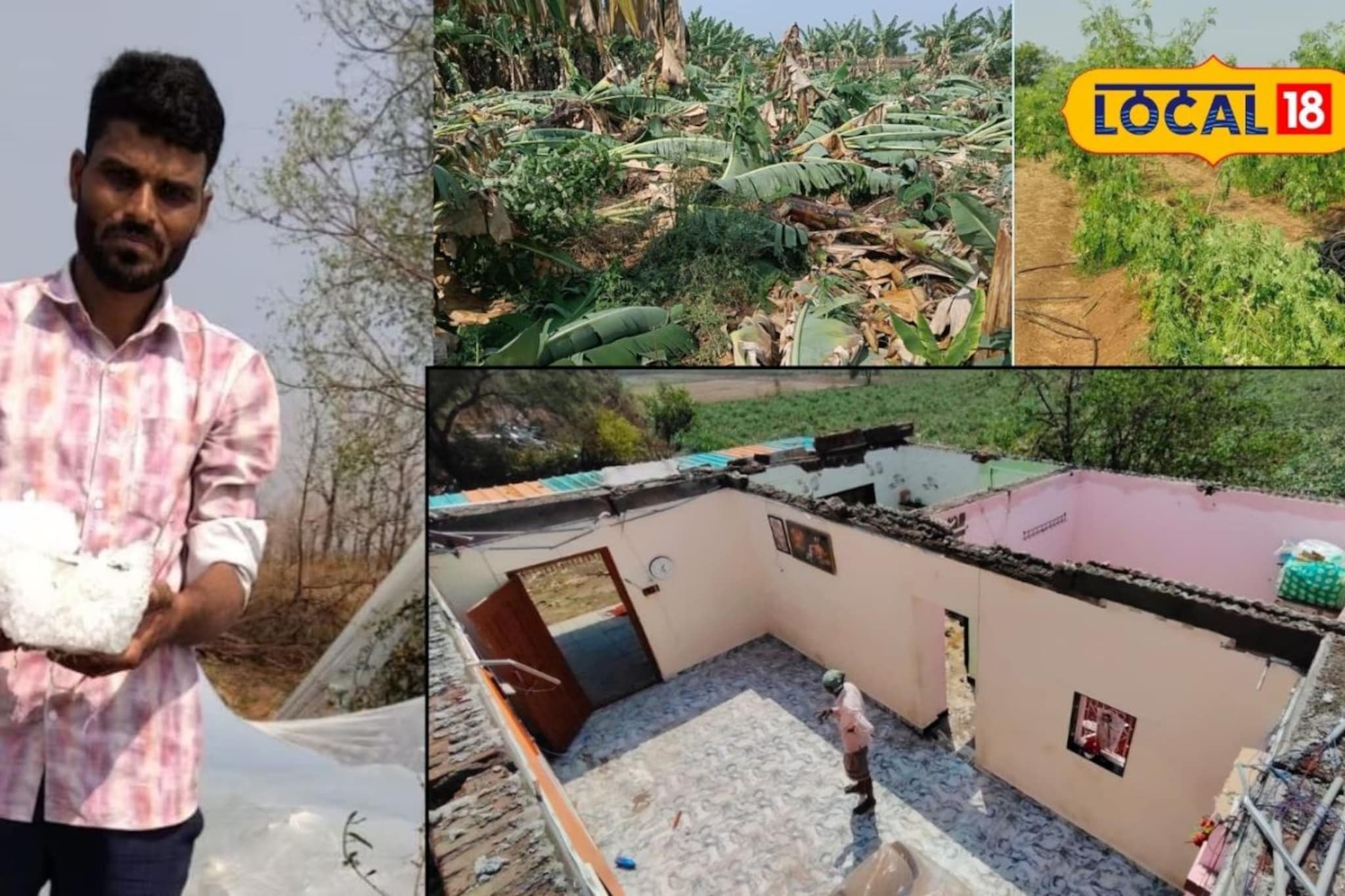 घराचं छत उडालं, उभी पिकं आडवी झाली; सोलापुरात आभाळ फाटलं, गारपिटीनं सारं हिरावलं, PHOTOS घराचं छत उडालं, उभी पिकं आडवी झाली; सोलापुरात आभाळ फाटलं, गारपिटीनं सारं हिरावलं, PHOTOS