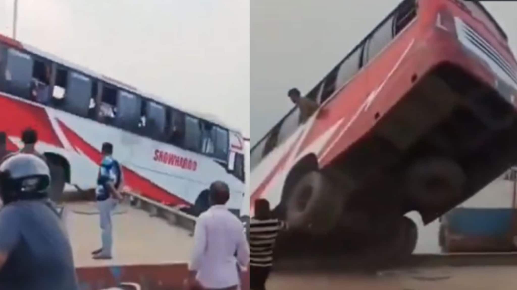 Video : फेरीवरून प्रवास करताना घडला थरार… पाहता पाहता बस पाण्यात कोसळली, व्हिडिओ पाहून हादराल