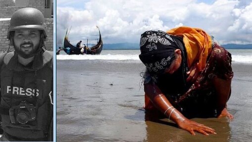 ଦାନିଶ ସିଦ୍ଦିକି; (ଡାହାଣ) ସେ ଉଠାଇଥିବା ରୋହିଙ୍ଗ୍ୟା ମୁସଲମାନ୍ ମହିଳାଙ୍କ ଫଟୋ