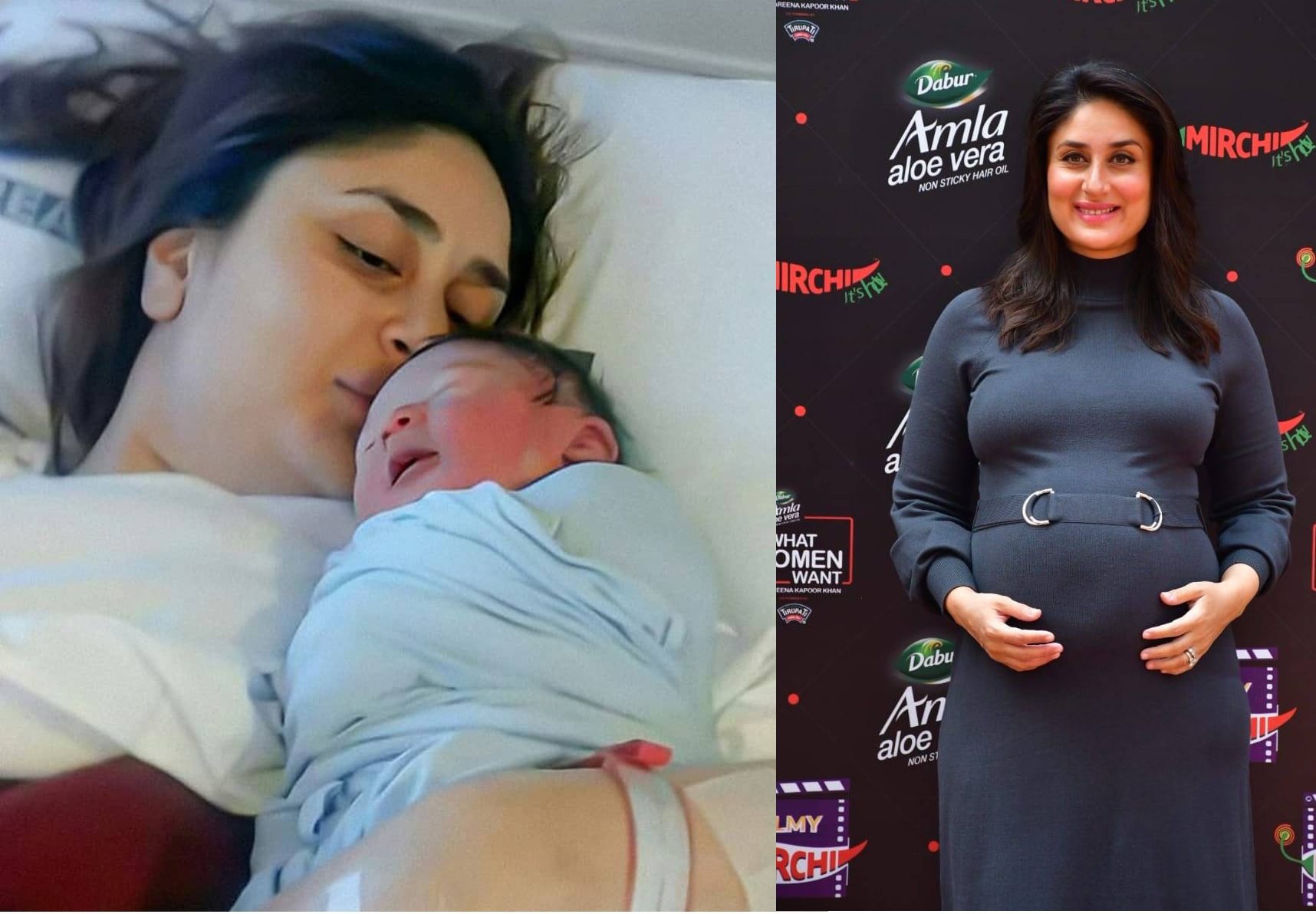  ତୈମୁରକୁ ଜନ୍ମ କରିବା ପରେ କରୀନା । (ଡାହାଣ) ଦ୍ୱିତୀୟ ଥର ଗର୍ଭବତୀ କରୀନା