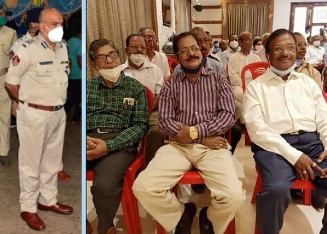 ପୋଲିସ କମିଶନର ସୌମେନ୍ଦ୍ର ପ୍ରିୟଦର୍ଶୀ; (ଡାହାଣ) ନିକଟରେ ଆୟୋଜିତ ଏକ ବରିଷ୍ଠ ନାଗରିକ ବୈଠକର ଦୃଶ୍ୟ