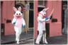 Easter Bunny with Sword Asking People to Stay Home in New Orleans is Creeping Twitter Out