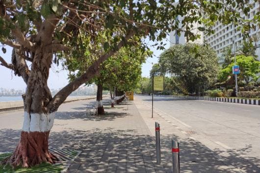Usually populated parts of the promenade in front of The Trident, Nariman Point stand entirely empty. Usually populated parts of the promenade in front of The Trident, Nariman Point stand entirely empty.