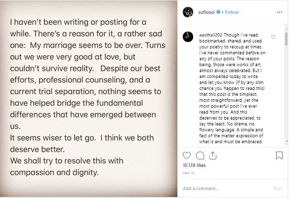  ਅਰੂਨੋਦਏ ਨੇ ਐਲਟਨ ਤੋਂ ਵੱਖ ਹੋਣ ਦੀ ਘੋਸ਼ਣਾ ਸੋਸ਼ਲ ਮੀਡੀਆ ਤੇ ਕਰ ਦਿੱਤੀ ਹੈ। ਉਨ੍ਹਾਂ ਨੇ ਇੰਸਟਾਗ੍ਰਾਮ ਤੇ ਜਾਣਕਾਰੀ ਦਿੰਦੇ ਹੋਏ ਕਿਹਾ ਕਿ ਅਸੀਂ ਦੋਵੇਂ ਪਿਆਰ ਕਰਨ ਵਿੱਚ ਚੰਗੇ ਸੀ ਪਰ ਸਚਾਈ ਦਾ ਸਾਹਮਣਾ ਨਹੀਂ ਕਰ ਸਕੇ।