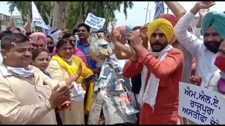 'ਆਪ' ਨੇ ਰਾਜਪੁਰਾ ਦੇ ਵਿਧਾਇਕ ਹਰਦਿਆਲ ਸਿੰਘ ਕੰਬੋਜ ਦਾ ਫੂਕਿਆ ਪੁਤਲਾ