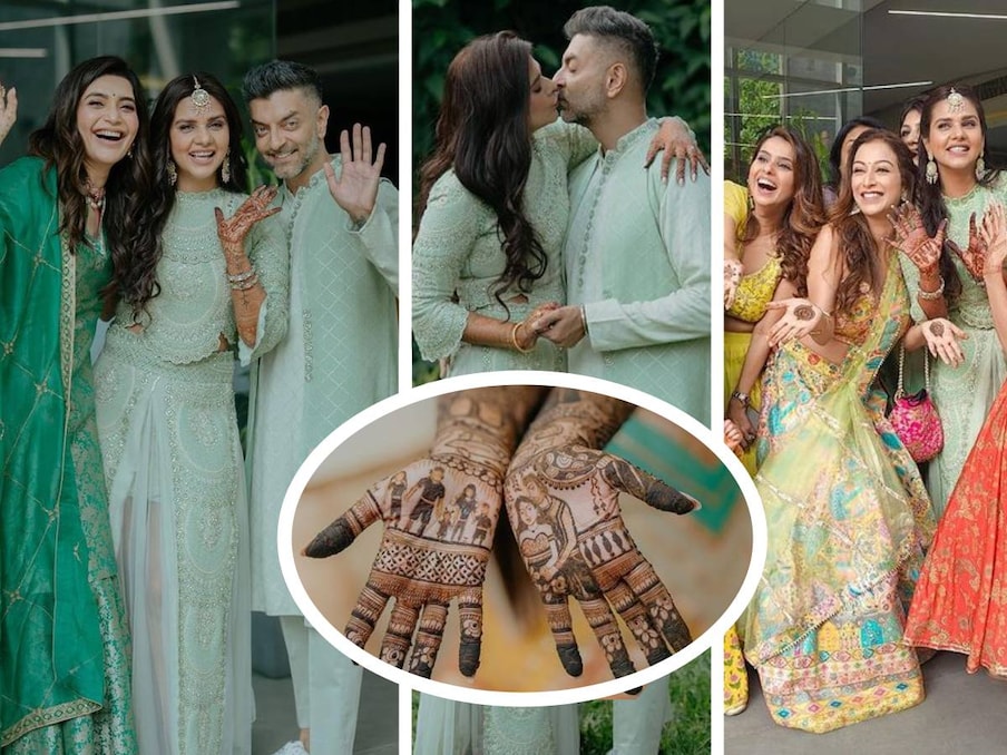  Dalljiet Kaur-Nikhil patel Wedding: ਟੈਲੀਵਿਜ਼ਨ ਅਦਾਕਾਰਾ ਦਲਜੀਤ ਕੌਰ ਆਪਣੇ ਦੂਜੇ ਵਿਆਹ ਨੂੰ ਲੈ ਸੁਰਖੀਆਂ ਵਿੱਚ ਬਣੀ ਹੋਈ ਹੈ। ਅਦਾਕਾਰਾ ਵੱਲੋਂ ਆਪਣੇ ਸੋਸ਼ਲ ਮੀਡੀਆ ਹੈਂਡਲ ਉੱਪਰ ਮਹਿੰਦੀ ਦੀਆਂ ਸ਼ਾਨਦਾਰ ਤਸਵੀਰਾਂ ਸਾਂਝੀਆਂ ਕੀਤੀਆਂ ਹਨ। ਉਨ੍ਹਾਂ ਵੱਲੋਂ ਆਪਣੀਆਂ ਹਥੇਲੀਆਂ 'ਤੇ ਭਵਿੱਖ ਦੇ ਪਰਿਵਾਰ ਦੀਆਂ ਝਲਕੀਆਂ ਦਿਖਾਈਆਂ ਗਈਆਂ। ਇਸ ਦੇ ਨਾਲ, ਉਸਨੇ ਸੰਗੀਤ ਸਮਾਰੋਹਾਂ ਵਿੱਚ ਦੋਸਤਾਂ ਅਤੇ ਪਤੀ ਨਾਲ ਬਹੁਤ ਡਾਂਸ ਕੀ ਅਤੇ ਗੀਤ ਵੀ ਗਾਏ। ਉਹ ਬਹੁਤ ਖੁਸ਼ ਨਜ਼ਰ ਆਈ। ਤੁਸੀ ਵੀ ਵੇਖੋ ਦਲਜੀਤ ਦੀਆਂ ਤਸਵੀਰਾਂ... (ਫੋਟੋ ਸ਼ਿਸ਼ਟਤਾ: Instagram @kaurdalljiet)