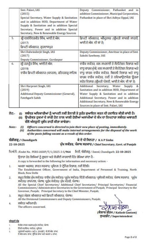 punjab 6 IAS transfer