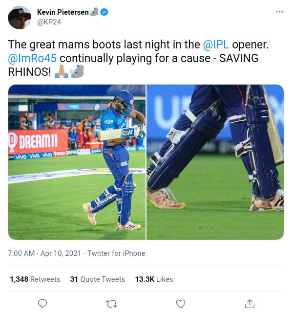 IPL 2021: Rohit Sharma Wears 'Save The Rhino' Shoes; Kevin Pietersen,  Abhishek Bachchan React