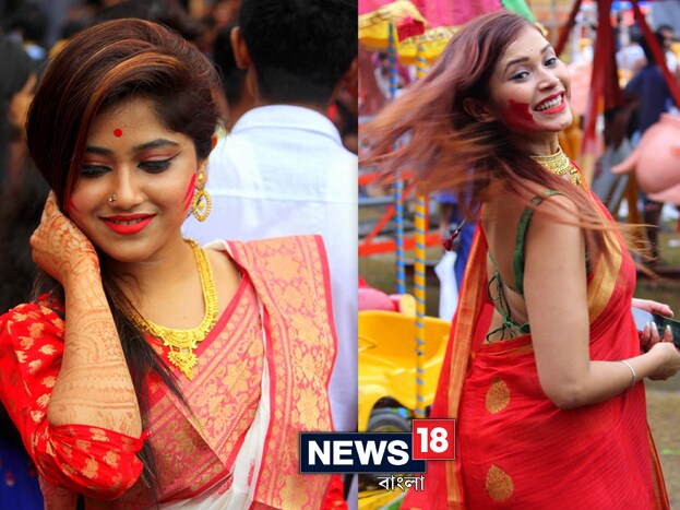 পাঁচ দিনের আনন্দ শেষ ৷ এবার দেবী দুর্গা তাঁর সন্তানদের নিয়ে মর্তের বাপের বাড়ি থেকে কৈলাশের উদ্দেশে রওনা হলেন ৷ কলকাতা-সহ রাজ্যের বিভিন্ন জায়গায় শনিবার দশমীর দিনই প্রতিমা বিসর্জন সেরে ফেলা হয়েছে ৷ বিসর্জনের আগে বারোয়ারি পুজোর মণ্ডপ থেকে শুরু করে পুজোর বাড়ির ঠাকুরদালানে সিঁদুর খেলা শুরু হয়ে গিয়েছে ৷ সিঁদুর খেলার জন্য কলকাতার একটি জায়গা বরাবরই ‘হট ফেভারিট’ ৷ সেই মণ্ডপের নামটা অনুমান করাও খুব একটা কঠিন কাজ নয় ৷ হ্যাঁ ঠিক ধরেছেন, উত্তর কলকাতার ৯৯ বছরের পুরোনো বারোয়ারি পুজো বাগবাজার সর্বজনীন ৷ Photo: Siddhartha Sarkar পাঁচ দিনের আনন্দ শেষ ৷ এবার দেবী দুর্গা তাঁর সন্তানদের নিয়ে মর্তের বাপের বাড়ি থেকে কৈলাশের উদ্দেশে রওনা হলেন ৷ কলকাতা-সহ রাজ্যের বিভিন্ন জায়গায় শনিবার দশমীর দিনই প্রতিমা বিসর্জন সেরে ফেলা হয়েছে ৷ বিসর্জনের আগে বারোয়ারি পুজোর মণ্ডপ থেকে শুরু করে পুজোর বাড়ির ঠাকুরদালানে সিঁদুর খেলা শুরু হয়ে গিয়েছে ৷ সিঁদুর খেলার জন্য কলকাতার একটি জায়গা বরাবরই ‘হট ফেভারিট’ ৷ সেই মণ্ডপের নামটা অনুমান করাও খুব একটা কঠিন কাজ নয় ৷ হ্যাঁ ঠিক ধরেছেন, উত্তর কলকাতার ৯৯ বছরের পুরোনো বারোয়ারি পুজো বাগবাজার সর্বজনীন ৷ Photo: Siddhartha Sarkar