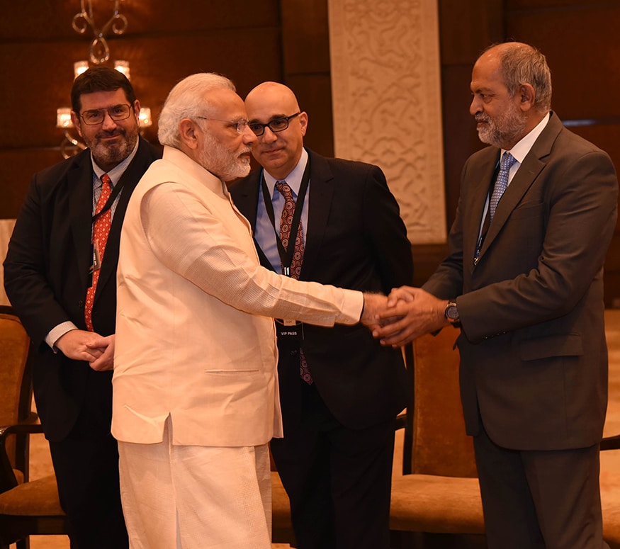 Network 18 Chairman, Adil Zainulbahi welcomes PM Narendra Modi at News18 Rising India Summit (Photo: News18) Network 18 Chairman, Adil Zainulbahi welcomes PM Narendra Modi at News18 Rising India Summit (Photo: News18)