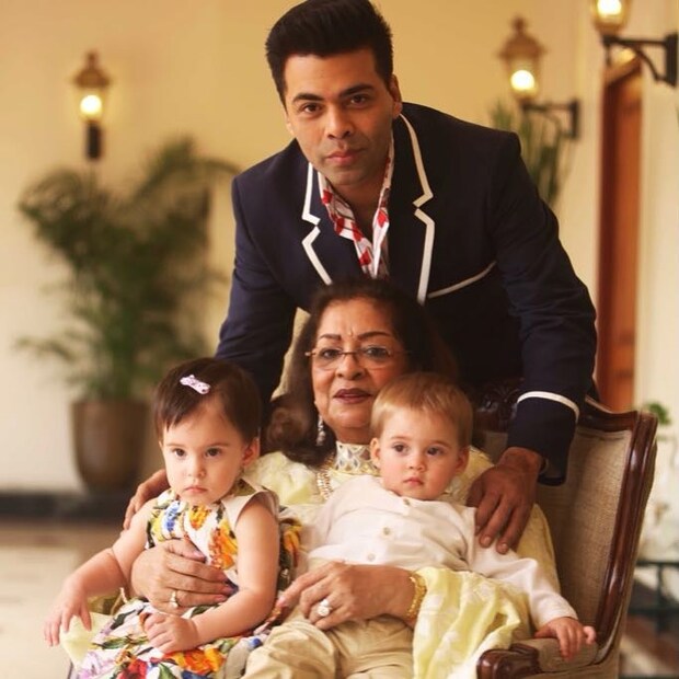 ঠাকুমা হিরু জোহরের সঙ্গে যশ ও রুহি (Photo: Instagram)