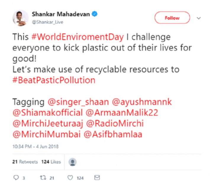 প্লাস্টিক বর্জনের ডাক দিয়ে শঙ্কর মাধবন৷ Photo Courtesy: Twitter