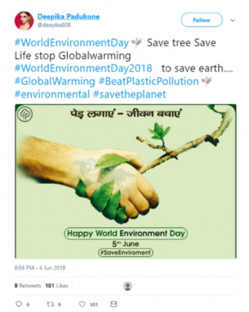 দীপিকা পাড়ুকোন আবার বৃক্ষরোপনের আহ্বান করেছেন৷ Photo Courtesy: Twitter