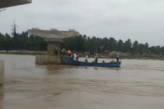 The boat that capsized in Andhra Pradesh on Saturday. (Image: ANI)