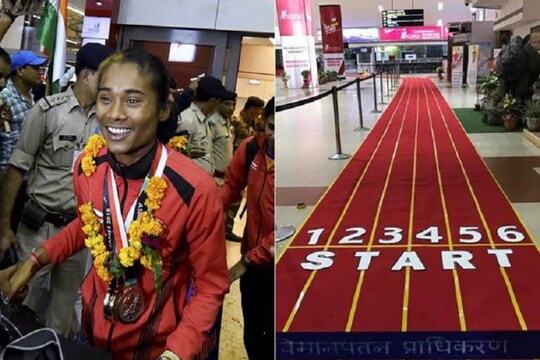 Hima Das reached Delhi on September 4 and will travel to Guwahati on Friday. The city has lined up a unique welcome for her. (Source: PTI/Twitter)