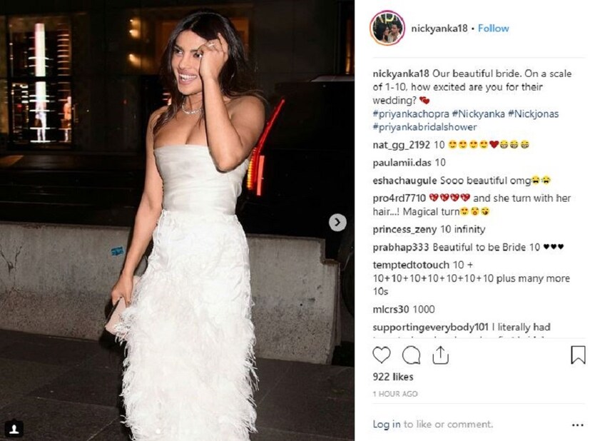 হবু কনে সুলভ সলজ্জ হাসি এবং সাদা অফ শোল্ডার গাউনে একেবারে ঝকঝকে পিগি চপস ৷  Photo Courtesy - nickyanka18/ Instagram Handle 