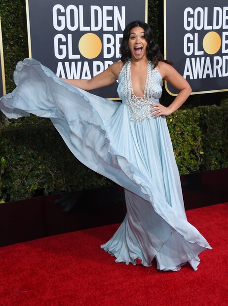 গোল্ডেন গ্লোব রেড কার্পেটে  গিনা রদ্রিগেজ (Image: AP)