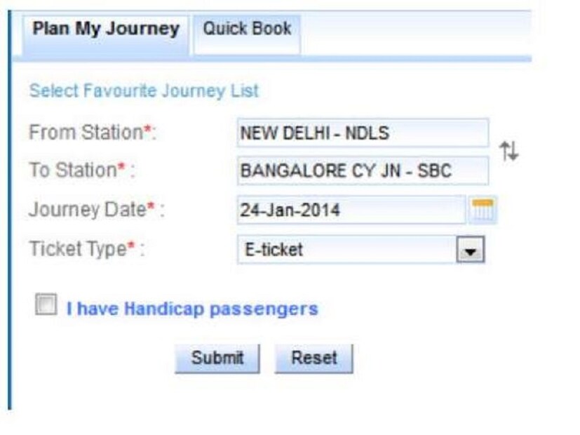 Courtesy - IRCTC website