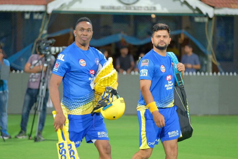 ডয়েন ব্র্যাভো ও সুরেশ রায়না অনুশীলনে ৷ (Image: CSK/Twitter)