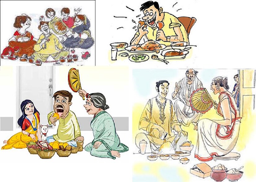 ষষ্ঠীপুজো উপলক্ষ্যে শাশুড়িমায়েরা ভোরবেলা স্নান করে ঘটে জল ভরে ঘটের ওপর আম্রপল্লব স্থাপন করেন। সঙ্গে রাখেন তালপাতার পাখা। ১০৮টি দূর্বা বাঁধা আঁটি দিয়ে পূজোর উপকরণ সাজানো হয়। করমচা ফল-সহ পাঁচ থেকে সাত বা নয় রকমের ফল কেটে কাঁঠাল পাতার ওপর সাজিয়ে রাখতে হয় । একটি সুতো হলুদে রাঙিয়ে তাতে ফুল, বেলপাতা দিয়ে গিট বাঁধতে হয়। এর পর মা ষষ্ঠীর পুজো করা হয়।  Photo Source: Collected