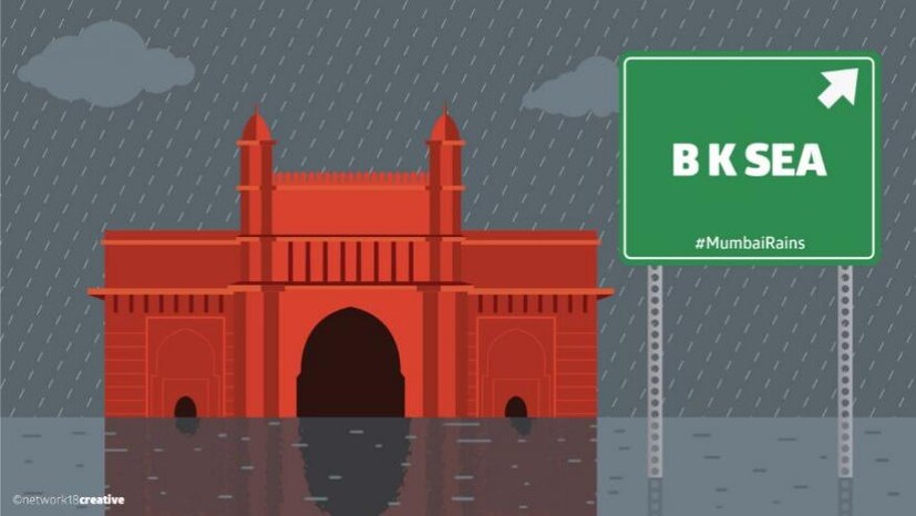 ড়কপথেও জল জমে থাকায় ব‍্যাপকভাবে বিপর্যস্ত মুম্বইয়ের পরিবহন।  (Image: Network18 Creative)