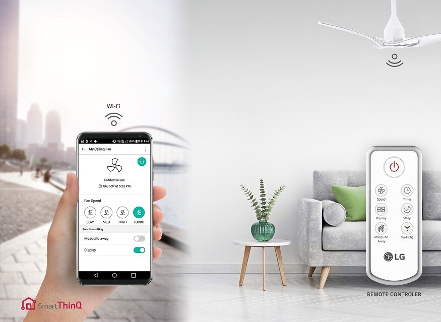 এই ফ্যানটি WiFi-এর সঙ্গে আসে, তাই এটি অ্যামাজন অ্যালেক্সা আর গুগল অ্যাসিস্ট্যান্ট-কেও সাপোর্ট করে। এই ফ্যানে রয়েছে LG SmartThinQ অ্যাপ। এই অ্যাপের সাহায্যে ব্যবহারকারীরা খুব সহজেই নিজেদের স্মার্টফোন বা ট্যাবলেট থেকে এই ফ্যানটিকে কন্ট্রোল করতে পারবেন। এই ফ্যানটি WiFi-এর সঙ্গে আসে, তাই এটি অ্যামাজন অ্যালেক্সা আর গুগল অ্যাসিস্ট্যান্ট-কেও সাপোর্ট করে। এই ফ্যানে রয়েছে LG SmartThinQ অ্যাপ। এই অ্যাপের সাহায্যে ব্যবহারকারীরা খুব সহজেই নিজেদের স্মার্টফোন বা ট্যাবলেট থেকে এই ফ্যানটিকে কন্ট্রোল করতে পারবেন।