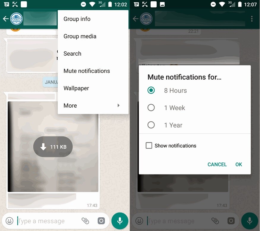 Mute Group Chat- আপনার নম্বর যদি অনেকগুলো গরুপে থাকে তাহলে বার বার নোটিফিকেশন আসতে থাকে। এর থেকে বাঁচার খুব সহজ একটি উপায় রয়েছে। এর জন্য প্রথমে আপনি যে গ্রুপের নোটিফিকেশন বন্ধ করতে চাইছেন সেই গ্রুপের ইনফো-তে যান। সেখানে আপনি Mute Chat অপশন দেখতে পাবেন। এতে ক্লিক করুন, আপনার সামনে তিনটি অপশন দেখতে পাবেন - ৪ ঘণ্টা, ১ সপ্তাহ আর ১ বছর। আপনি নিজের ইচ্ছে মতো সিলেক্ট করে নিন। Mute Group Chat- আপনার নম্বর যদি অনেকগুলো গরুপে থাকে তাহলে বার বার নোটিফিকেশন আসতে থাকে। এর থেকে বাঁচার খুব সহজ একটি উপায় রয়েছে। এর জন্য প্রথমে আপনি যে গ্রুপের নোটিফিকেশন বন্ধ করতে চাইছেন সেই গ্রুপের ইনফো-তে যান। সেখানে আপনি Mute Chat অপশন দেখতে পাবেন। এতে ক্লিক করুন, আপনার সামনে তিনটি অপশন দেখতে পাবেন - ৪ ঘণ্টা, ১ সপ্তাহ আর ১ বছর। আপনি নিজের ইচ্ছে মতো সিলেক্ট করে নিন।