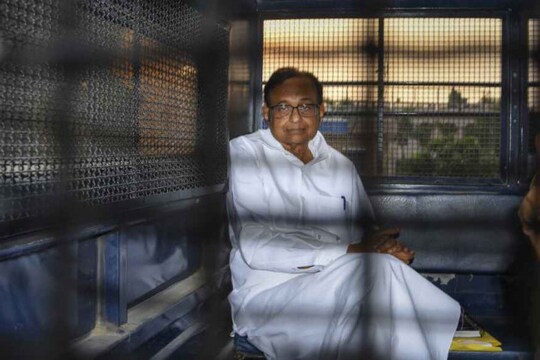 Senior Congress leader and former finance minister P Chidambaram after being produced in the Rouse Avenue Court in connection with the INX Media corruption case, in New Delhi on Tuesday (PTI Photo)