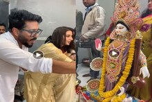 পায়জামা পঞ্জাবিতে রাজ, সিঁথিতে সিঁদুর শাড়িতে পরে শুভশ্রী, মা সরস্বতীর পুজো