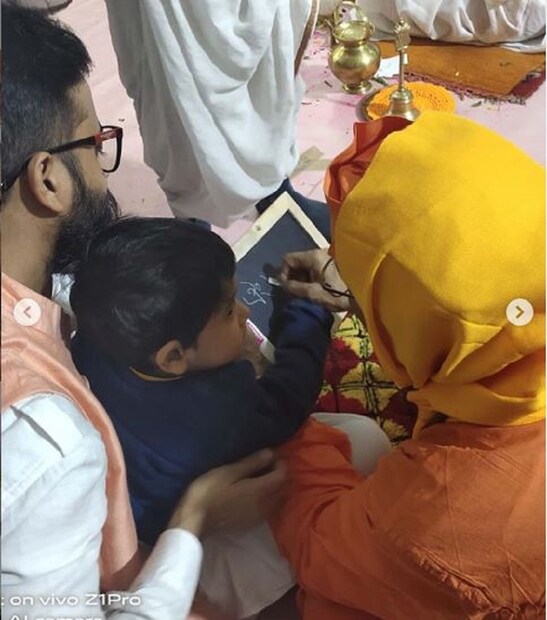 রামকৃষ্ণ ওরফে সৌরভ সাহার ছেলের হাতেখড়ি হচ্ছে রামকৃষ্ণ মঠেই। photo source Instagram