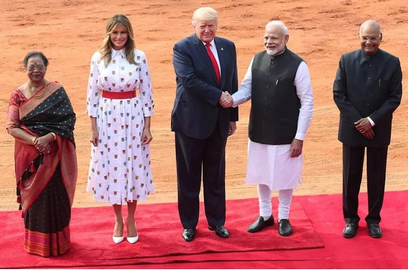 রাষ্ট্রপতি ভবনে হাজির মার্কিন প্রেসিডেন্ট সস্ত্রীক ডোনাল্ড ট্রাম্প, নরেন্দ্র মোদি, সস্ত্রীক রামনাথ কোবিন্দ