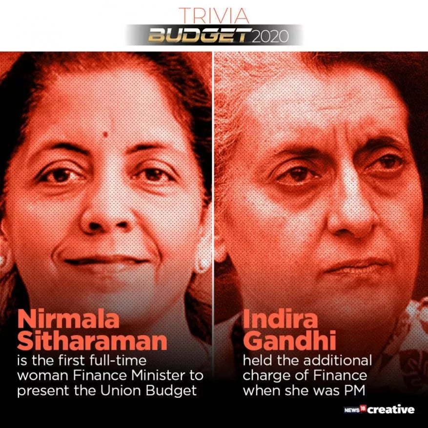 ইন্দিরা গান্ধির পর নির্মলা সীতারমনই প্রথম একজন মহিলা যিনি পূর্ণ মন্ত্রী রূপে অর্থ বিভাগের দায়িত্ব পেলেন। ১৯৬৯ সালের জুলাই মাস থেকে ১৯৭০ সালের জুন মাস পর্যন্ত অর্থমন্ত্রকের ভার সামলেছিলেন ইন্দিরা গান্ধি৷ ইন্দিরা গান্ধির পর নির্মলা সীতারমনই প্রথম একজন মহিলা যিনি পূর্ণ মন্ত্রী রূপে অর্থ বিভাগের দায়িত্ব পেলেন। ১৯৬৯ সালের জুলাই মাস থেকে ১৯৭০ সালের জুন মাস পর্যন্ত অর্থমন্ত্রকের ভার সামলেছিলেন ইন্দিরা গান্ধি৷