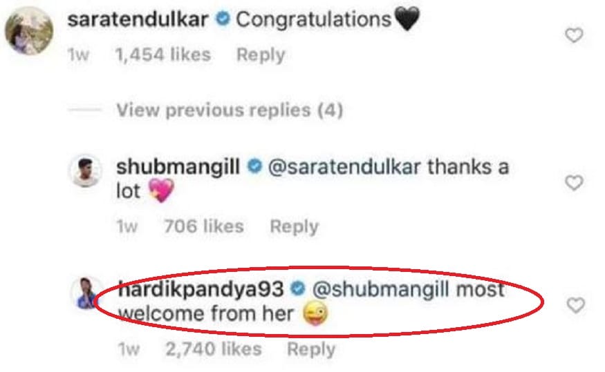 শুভমান গিল একটি ল্যান্ডরোভার কিনে ছবি দেওয়ায় মাস্টারব্লাস্টারের কন্যা শুভেচ্ছা জানিয়েছিলেন আর ফিরতি ধন্যবাদ জানিয়েছিলেন শুভমান ৷ এই অবধি বিষয়টিতে আঁশটে গন্ধ না থাকলেও হার্দিকের চিকি কমেন্টে বিড়ালদের গসিপের গন্ধ থেকে দূরে রাখা যাচ্ছে না ৷ Photo- Instagram শুভমান গিল একটি ল্যান্ডরোভার কিনে ছবি দেওয়ায় মাস্টারব্লাস্টারের কন্যা শুভেচ্ছা জানিয়েছিলেন আর ফিরতি ধন্যবাদ জানিয়েছিলেন শুভমান ৷ এই অবধি বিষয়টিতে আঁশটে গন্ধ না থাকলেও হার্দিকের চিকি কমেন্টে বিড়ালদের গসিপের গন্ধ থেকে দূরে রাখা যাচ্ছে না ৷ Photo- Instagram
