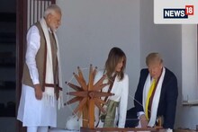 সবরমতীতে ট্রাম্প শিখলেন চরকা কাটা, মালা দিলেন মহাত্মা গান্ধীর ছবিতে