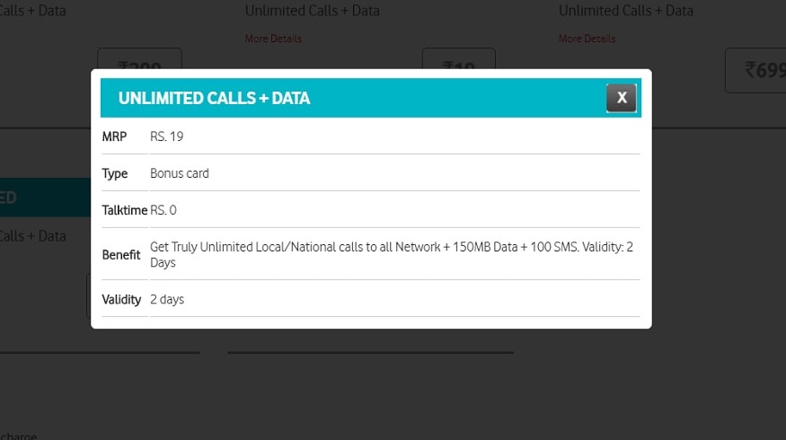 Vodafone-এই রিচার্জ প্ল্যানটিকে বোনাস কার্ড-এর ক্যাটেগরি-তে ফেলেছে। এই রিচার্জেো গ্রাহকরা পেয়ে যাবেন আনলিমিটেড কলিং-এর সুবিধা। Vodafone-এই রিচার্জ প্ল্যানটিকে বোনাস কার্ড-এর ক্যাটেগরি-তে ফেলেছে। এই রিচার্জেো গ্রাহকরা পেয়ে যাবেন আনলিমিটেড কলিং-এর সুবিধা।
