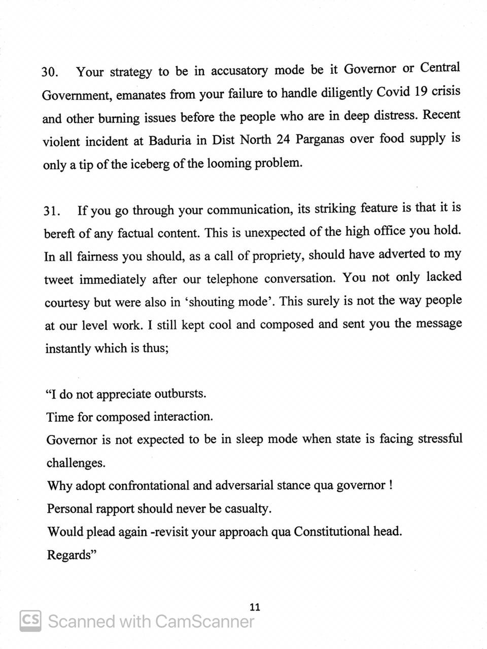 governer letter to CM