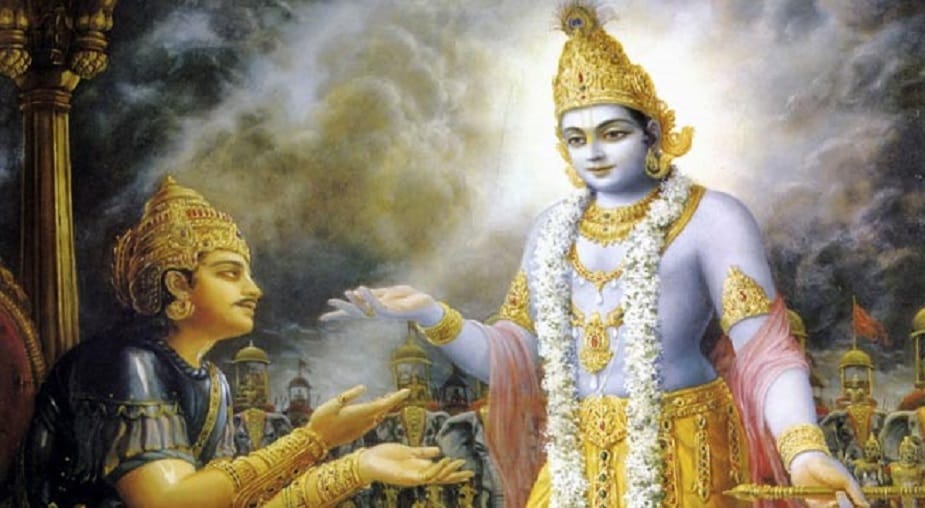 মহাভারত অনুসারে, কুরুক্ষেত্র যু্দ্ধ চলাকালীন এক সময়ে অর্জুন অস্ত্র ত্যাগ করেন। বলেন, রণক্ষেত্রে নিজেরই আত্মীয়-পরিজনদের সঙ্গে তিনি আর লড়তে পারছেন না! তখন শ্রীকৃষ্ণ তাঁকে বোঝান, জীবনে এই যুদ্ধের কতটা প্রয়োজন! তাঁর বাণীতে ফুটে ওঠে জীবনদর্শনের নানা আঙ্গিক। মহাভারত অনুসারে, কুরুক্ষেত্র যু্দ্ধ চলাকালীন এক সময়ে অর্জুন অস্ত্র ত্যাগ করেন। বলেন, রণক্ষেত্রে নিজেরই আত্মীয়-পরিজনদের সঙ্গে তিনি আর লড়তে পারছেন না! তখন শ্রীকৃষ্ণ তাঁকে বোঝান, জীবনে এই যুদ্ধের কতটা প্রয়োজন! তাঁর বাণীতে ফুটে ওঠে জীবনদর্শনের নানা আঙ্গিক।