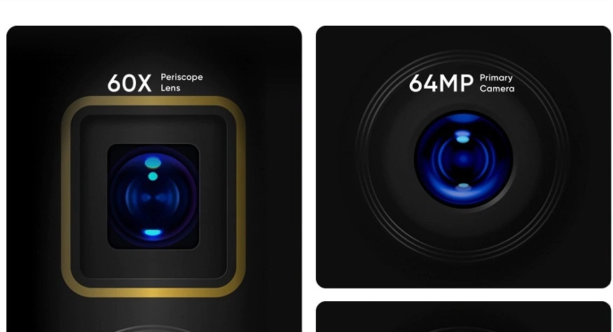 >Realme X3 SuperZoom ফোনের পিছনে থাকছে ৪টি ক্যামেরা। যার মধ্যে রয়েছে ৬৪ মেগাপিক্সেল প্রাইমারি লেন্স f/1.8 অ্যাপারচারের সঙ্গে। এছাড়াও রয়েছে ৮ মেগাপিক্সেলের periscope লেন্স, যা 5x অপটিক্যাল জুম আর 60X সুপারজুম সাপোর্ট করে। রয়েছে ৮ মেগাপক্সেলের আলট্রা ওয়াইড লেস f/2.3 অ্যাপারচারের সঙ্গে আর ২ মেগাপক্সেলের মাক্রো লেন্স, f/2.4 অ্যাপারচারের সঙ্গে। >Realme X3 SuperZoom ফোনের পিছনে থাকছে ৪টি ক্যামেরা। যার মধ্যে রয়েছে ৬৪ মেগাপিক্সেল প্রাইমারি লেন্স f/1.8 অ্যাপারচারের সঙ্গে। এছাড়াও রয়েছে ৮ মেগাপিক্সেলের periscope লেন্স, যা 5x অপটিক্যাল জুম আর 60X সুপারজুম সাপোর্ট করে। রয়েছে ৮ মেগাপক্সেলের আলট্রা ওয়াইড লেস f/2.3 অ্যাপারচারের সঙ্গে আর ২ মেগাপক্সেলের মাক্রো লেন্স, f/2.4 অ্যাপারচারের সঙ্গে।