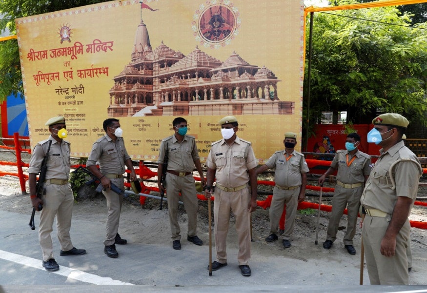 ভূমি পুজো উপলক্ষে অযোধ্যায় আসবেন প্রধানমন্ত্রী নরেন্দ্র মোদি৷ তাই ফাঁক রাখা হচ্ছে না নিরাপত্তাতেও৷ প্রধানমন্ত্রী নরেন্দ্র মোদি ছাড়াও উত্তর প্রদেশের মুখ্যমন্ত্রী যোগী আদিত্যনাথও ভূমি পুজোয় উপস্থিত থাকবেন৷ (Image: AP) ভূমি পুজো উপলক্ষে অযোধ্যায় আসবেন প্রধানমন্ত্রী নরেন্দ্র মোদি৷ তাই ফাঁক রাখা হচ্ছে না নিরাপত্তাতেও৷ প্রধানমন্ত্রী নরেন্দ্র মোদি ছাড়াও উত্তর প্রদেশের মুখ্যমন্ত্রী যোগী আদিত্যনাথও ভূমি পুজোয় উপস্থিত থাকবেন৷ (Image: AP)
