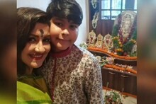 ছেলেকে নিয়ে প্রদীপ জ্বালিয়ে ভক্তিভরে গণেশ বন্দনায় রচনা, দেখুন ঠাকুরঘরের ছবি