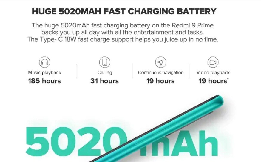 পাওয়ারের জন্য রয়েছে 5020mAh ব্যাটারি, যা 18 W-এর ফাস্ট চার্জিং সাপোর্ট করবে। ফোনের সঙ্গে থাকছে ১০ ওয়াট ফাস্ট চার্জার। কোম্পানি দাবি করেছে যে এই ফোনের ব্যাটারি ১৮৫ ঘণ্টা মিউজিক প্লেব্যাক, ৩১ ঘণ্টা কলিং ব্যাকআপের সঙ্গে আসে। কানেক্টিভিটির জন্য এই ফোনে 4G VoLTE, Bluetooth v5.0, USB Type-C পোর্ট আর 3.5 এমএম হেডফোন জ্যাক। পাওয়ারের জন্য রয়েছে 5020mAh ব্যাটারি, যা 18 W-এর ফাস্ট চার্জিং সাপোর্ট করবে। ফোনের সঙ্গে থাকছে ১০ ওয়াট ফাস্ট চার্জার। কোম্পানি দাবি করেছে যে এই ফোনের ব্যাটারি ১৮৫ ঘণ্টা মিউজিক প্লেব্যাক, ৩১ ঘণ্টা কলিং ব্যাকআপের সঙ্গে আসে। কানেক্টিভিটির জন্য এই ফোনে 4G VoLTE, Bluetooth v5.0, USB Type-C পোর্ট আর 3.5 এমএম হেডফোন জ্যাক।