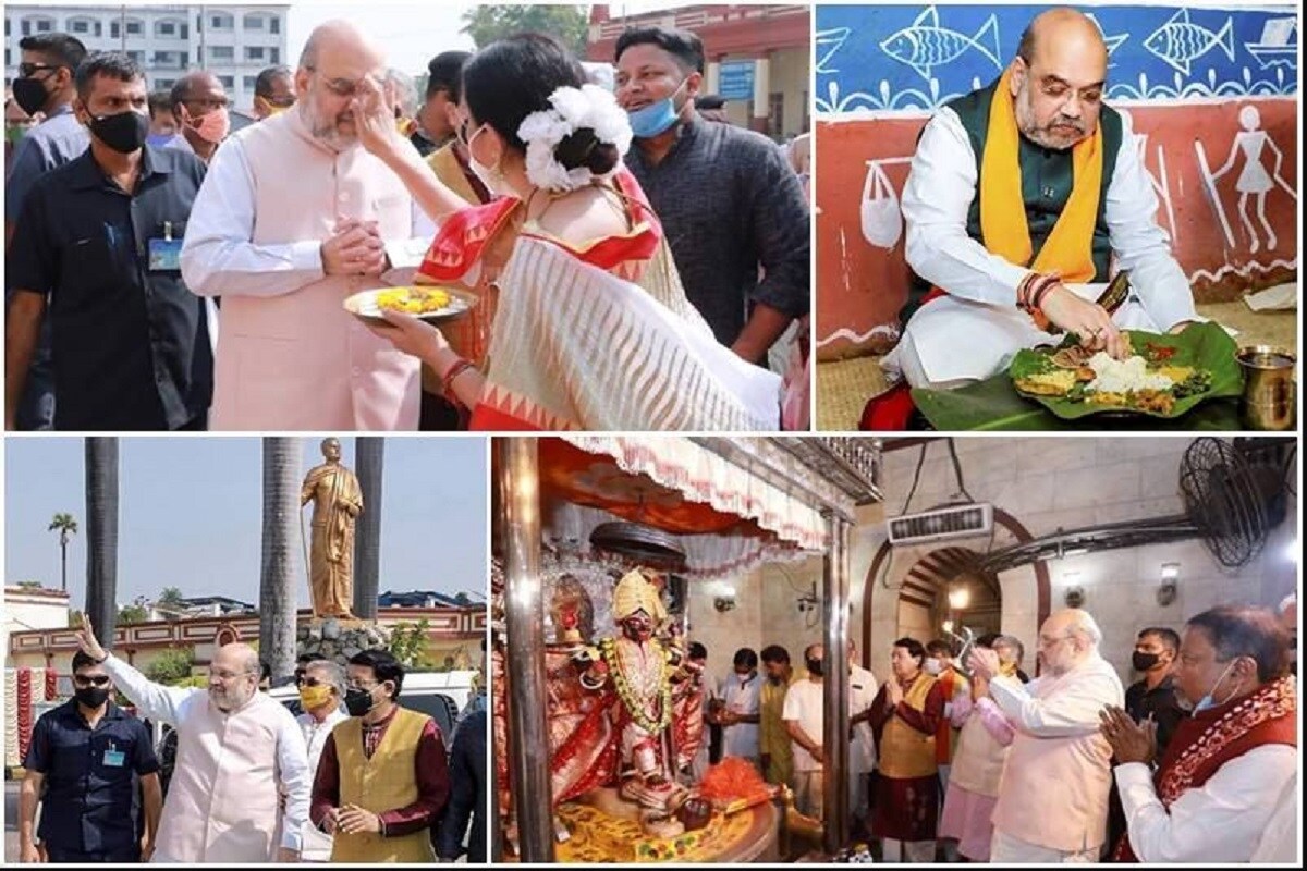 স্বরাষ্ট্রমন্ত্রী বুধবার রাতেই কলকাতায় আসেন৷ সেখানে রাজনৈতিক কর্মকর্তারা তাঁকে স্বাগত জানান৷ পরের দিনে তাঁদের সঙ্গে বৈঠক করেন তিনি৷ এরপর বিরসা মুণ্ডার মূর্তিতে মাল্যদান করেন তিনি৷ এরপর এক আদিবাসী পরিবারের বাড়িতে খাবার খান৷ নিহত বিজেপি কর্মীদের পরিবারের সঙ্গে দেখা করেন৷ শুক্রবার মতুয়াদের সঙ্গে দেখা করেন৷ এদিন তিনি দক্ষিণেশ্বর মা ভবতারিণীর মন্দিরও দর্শন করেন৷ Photo- PTI স্বরাষ্ট্রমন্ত্রী বুধবার রাতেই কলকাতায় আসেন৷ সেখানে রাজনৈতিক কর্মকর্তারা তাঁকে স্বাগত জানান৷ পরের দিনে তাঁদের সঙ্গে বৈঠক করেন তিনি৷ এরপর বিরসা মুণ্ডার মূর্তিতে মাল্যদান করেন তিনি৷ এরপর এক আদিবাসী পরিবারের বাড়িতে খাবার খান৷ নিহত বিজেপি কর্মীদের পরিবারের সঙ্গে দেখা করেন৷ শুক্রবার মতুয়াদের সঙ্গে দেখা করেন৷ এদিন তিনি দক্ষিণেশ্বর মা ভবতারিণীর মন্দিরও দর্শন করেন৷ Photo- PTI