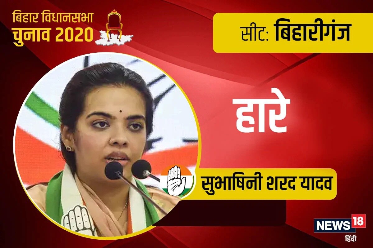 জেডিউ নেতা শরদ যাদবের মেয়ে সুভাষিনী যাদব, যিনি মধেপুরার সংসদ সদস্য ছিলেন, বিধানসভা নির্বাচনে তিনি বাবার রাজনৈতিক উত্তরাধিকার পরিচালনা করতে এসেছিলেন। কংগ্রেস প্রার্থী হয়ে তিনি বিহারিগঞ্জ থেকে দাঁড়িয়েছিলেন। তবে ভোট গণনার পরে পরাজয় নিয়ে সন্তুষ্ট থাকতে হবে সুভাষিনীকে। জেডিইউর প্রার্থী নিরঞ্জন কুমার মেহতা র কাছে পরাজিত হন সুভাষিনী। এই নির্বাচনে নিরঞ্জন মেহতা ৭৩৭৪৬ ভোট পেয়েছেন, সুভাষিণী পেয়েছেন কেবল ৫৭৩৭৩ ভোট। জেডিউ নেতা শরদ যাদবের মেয়ে সুভাষিনী যাদব, যিনি মধেপুরার সংসদ সদস্য ছিলেন, বিধানসভা নির্বাচনে তিনি বাবার রাজনৈতিক উত্তরাধিকার পরিচালনা করতে এসেছিলেন। কংগ্রেস প্রার্থী হয়ে তিনি বিহারিগঞ্জ থেকে দাঁড়িয়েছিলেন। তবে ভোট গণনার পরে পরাজয় নিয়ে সন্তুষ্ট থাকতে হবে সুভাষিনীকে। জেডিইউর প্রার্থী নিরঞ্জন কুমার মেহতা র কাছে পরাজিত হন সুভাষিনী। এই নির্বাচনে নিরঞ্জন মেহতা ৭৩৭৪৬ ভোট পেয়েছেন, সুভাষিণী পেয়েছেন কেবল ৫৭৩৭৩ ভোট।
