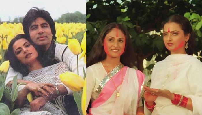 • ১৯৭৬ সালে ‘দো আনজানে’ ছবির শ্যুটিংয়ের সময় থেকে প্রেম শুরু । শোনা যায়, রেখার কোনও এক বন্ধুর গোপন বাংলো বাড়িতে দেখা সাক্ষাৎ করতেন রেখা-অমিতাভ । সে কথা কেউ জানত না । কিন্তু হঠাৎই একদিন সেটে রেখার সঙ্গে খারাপ ব্যবহার করায় এক টিম মেম্বারের উপর প্রচণ্ড রেগে যান অমিতাভ । আর এরপর থেকেই খবর ছড়িয়ে পড়ে দাবানলের মতো । • ১৯৭৬ সালে ‘দো আনজানে’ ছবির শ্যুটিংয়ের সময় থেকে প্রেম শুরু । শোনা যায়, রেখার কোনও এক বন্ধুর গোপন বাংলো বাড়িতে দেখা সাক্ষাৎ করতেন রেখা-অমিতাভ । সে কথা কেউ জানত না । কিন্তু হঠাৎই একদিন সেটে রেখার সঙ্গে খারাপ ব্যবহার করায় এক টিম মেম্বারের উপর প্রচণ্ড রেগে যান অমিতাভ । আর এরপর থেকেই খবর ছড়িয়ে পড়ে দাবানলের মতো ।