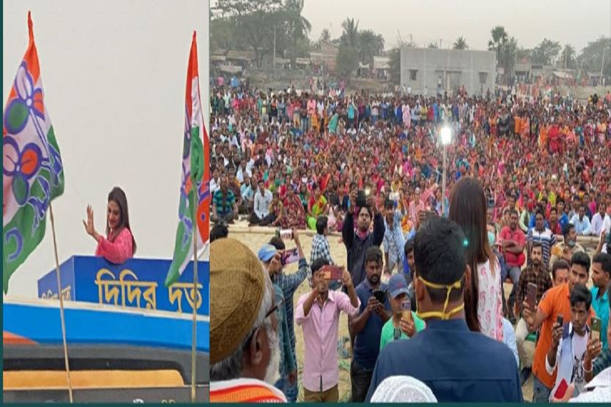 তৃণমূলের তরফ থেকে চালু করা হয়েছে দিদির দূত। এই নতুন দিদির দূতে চেপেই জেলায় জেলায় ঘুরবেন তৃণমূলের শীর্ষ নেতারা। বুধবার এই দূতে চেপেই মিনাখায় সভা করতে গেলেন সাংসদ-অভিনেত্রী নুসরত । photo source twitter তৃণমূলের তরফ থেকে চালু করা হয়েছে দিদির দূত। এই নতুন দিদির দূতে চেপেই জেলায় জেলায় ঘুরবেন তৃণমূলের শীর্ষ নেতারা। বুধবার এই দূতে চেপেই মিনাখায় সভা করতে গেলেন সাংসদ-অভিনেত্রী নুসরত । photo source twitter
