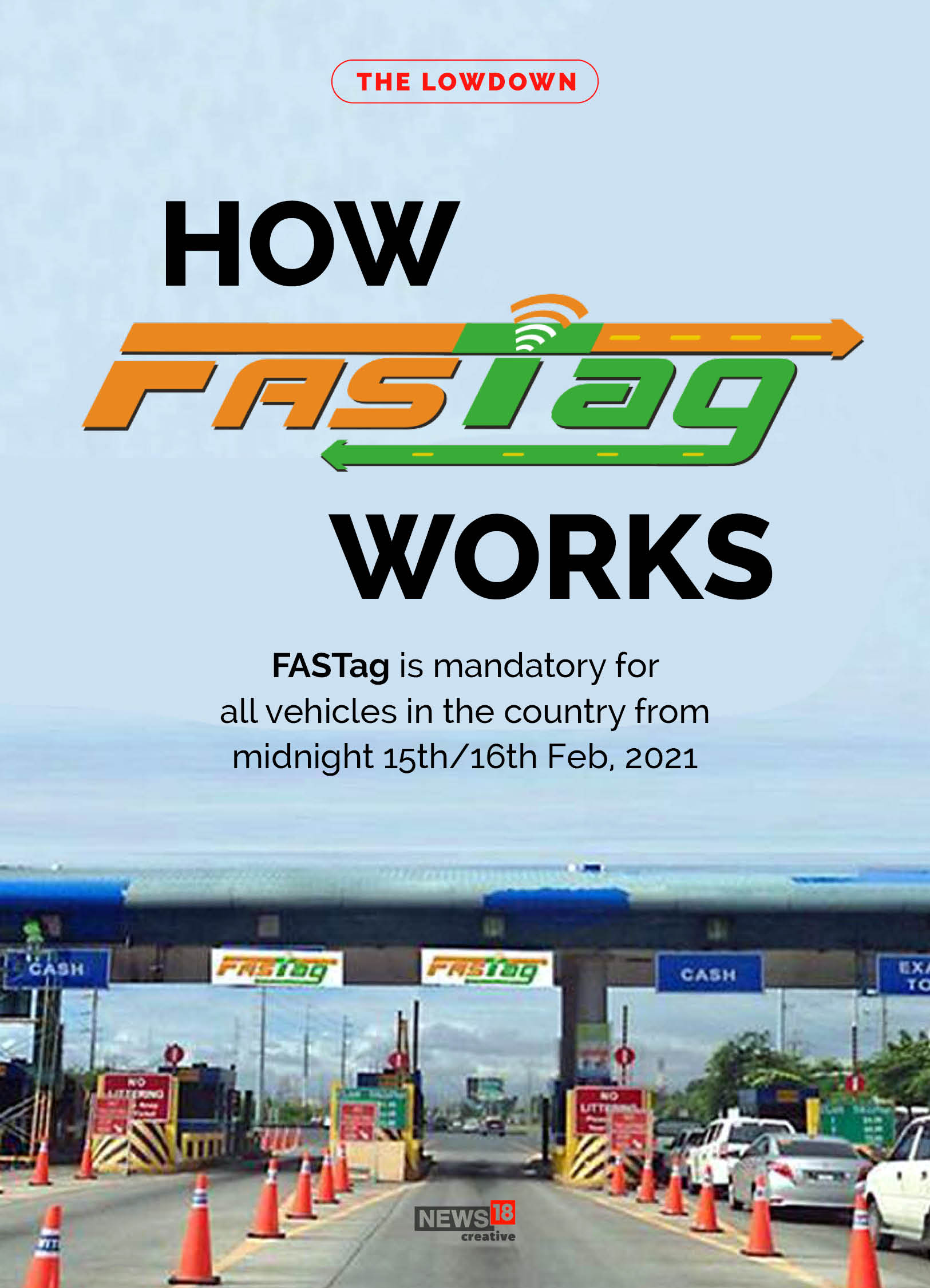 কী এই FASTag? এই ব্যবস্থায় গাড়িতে FASTag স্টিকার লাগিয়ে রাখতে হয়। আসলে রেডিয়ো ফ্রিকোয়েন্সি আইডেন্টিফিকেশন (RFID) প্রযুক্তির মাধ্যমে প্রতিটি গাড়িকে পৃথক বারকোড দিয়ে চিহ্নিত করা হয়। যা সেই গাড়ির রেজিস্ট্রেশন তথ্য এবং ব্যাঙ্ক অ্যাকাউন্টের সঙ্গে যুক্ত থাকে। লেনের মধ্যে দিয়ে গাড়ি গেলে অ্যাকাউন্ট থেকে টোলের নির্দিষ্ট টাকা কেটে যাবে। কী এই FASTag? এই ব্যবস্থায় গাড়িতে FASTag স্টিকার লাগিয়ে রাখতে হয়। আসলে রেডিয়ো ফ্রিকোয়েন্সি আইডেন্টিফিকেশন (RFID) প্রযুক্তির মাধ্যমে প্রতিটি গাড়িকে পৃথক বারকোড দিয়ে চিহ্নিত করা হয়। যা সেই গাড়ির রেজিস্ট্রেশন তথ্য এবং ব্যাঙ্ক অ্যাকাউন্টের সঙ্গে যুক্ত থাকে। লেনের মধ্যে দিয়ে গাড়ি গেলে অ্যাকাউন্ট থেকে টোলের নির্দিষ্ট টাকা কেটে যাবে।