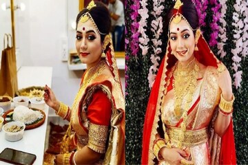 সিঁথিতে সিঁদুর, হাতে শাখা পলা ! বধূবেশে আইবুড়ো-ভাত খেলেন প্রমিতা !