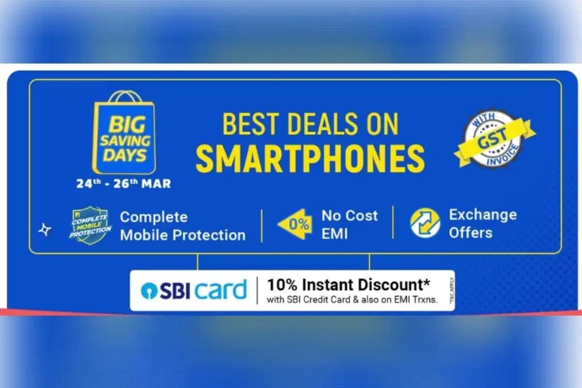  Flipkart Big Saving Days Sale: জানুয়ারিতেই একাধিক অফার নিয়ে হাজির হয়েছিল ই-কমার্স জায়েন্ট Flipkart। এবার আবারও ফ্লিপকার্টে শুরু হচ্ছে Big Saving Days সেল। ফোন থেকে গ্যাজেট, একাধিক জিনিসে পাওয়া যাবে আকর্ষণীয় ছাড়।  আগামীকাল পর্যন্ত Flipkart-এ এই সেল উপলব্ধ থাকবে। পাওয়া যাবে নো-কস্ট EMI থেকে ইনস্ট্যান্ট ডিসকাউন্টের সুবিধা। SBI Credit Card ব্যবহারকারীরা যে কোনও মোবাইল ফোন কেনাকাটায় ১০ শতাংশ পর্যন্ত ছাড় পেতে পারে। এছাড়াও বিশেষ কিছু স্মার্ট ফোনে থাকছে বিশেষ ছাড়।