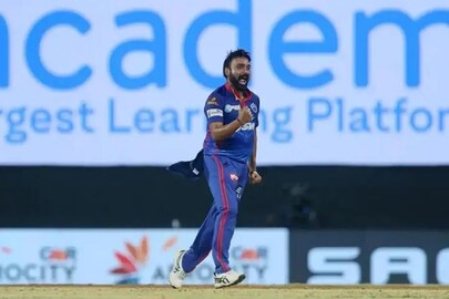 Amit Mishra receives a warning for applying saliva on the ball- Photo Courtesy- Twitter 
